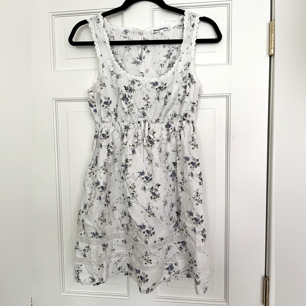 Reformation Moss Linen Dress in Madeline